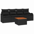 Havesofa Sæt med pude 5 pcs Sort polyrattan