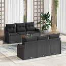 Havesofa Sæt med pude 7 pcs Sort polyrattan