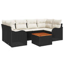 Havesofa Sæt med pude 7 pcs Sort polyrattan