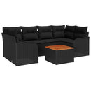 Havesofa Sæt med pude 7 pcs Sort polyrattan