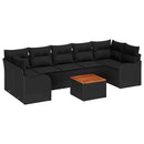 Havesofa Sæt med pude 8 pcs Sort polyrattan