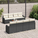 Havesofa Sæt med pude 9 pcs Sort polyrattan