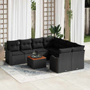 Havesofa Sæt med pude 9 pcs Sort polyrattan