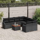 Havesofa Sæt med pude 9 pcs Sort polyrattan