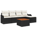 Havesofa Sæt med pude 6 pcs Sort polyrattan