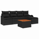 Havesofa Sæt med pude 6 pcs Sort polyrattan