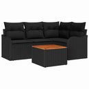 Havesofa Sæt med pude 5 pcs Sort polyrattan