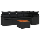 Havesofa Sæt med pude 6 pcs Sort polyrattan