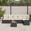 Havesofa Sæt med pude 7 pcs Sort polyrattan