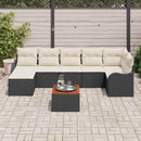 Havesofa Sæt med pude 8 pcs Sort polyrattan