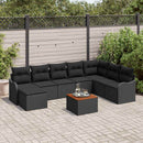 Havesofa Sæt med pude 9 pcs Sort polyrattan
