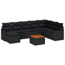 Havesofa Sæt med pude 9 pcs Sort polyrattan