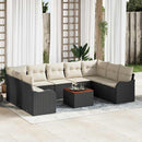 Havesofa Sæt med pude 10 pcs Sort polyrattan