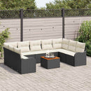 Havesofa Sæt med pude 10 pcs Sort polyrattan