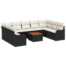 Havesofa Sæt med pude 10 pcs Sort polyrattan
