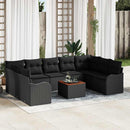 Havesofa Sæt med pude 10 pcs Sort polyrattan