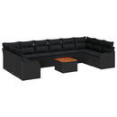 Havesofa Sæt med pude 10 pcs Sort polyrattan