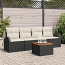 Havesofa Sæt med pude 5 pcs Sort polyrattan