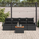 Havesofa Sæt med pude 5 pcs Sort polyrattan