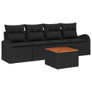 Havesofa Sæt med pude 5 pcs Sort polyrattan
