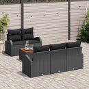 Havesofa Sæt med pude 6 pcs Sort polyrattan