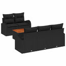 Havesofa Sæt med pude 6 pcs Sort polyrattan