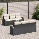 Havesofa Sæt med pude 7 pcs Sort polyrattan
