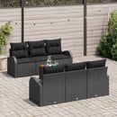 Havesofa Sæt med pude 7 pcs Sort polyrattan