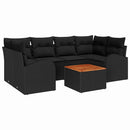 Havesofa Sæt med pude 7 pcs Sort polyrattan