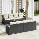 Havesofa Sæt med pude 9 pcs Sort polyrattan