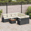Havesofa Sæt med pude 9 pcs Sort polyrattan