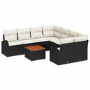 Havesofa Sæt med pude 9 pcs Sort polyrattan