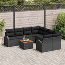 Havesofa Sæt med pude 9 pcs Sort polyrattan
