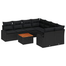 Havesofa Sæt med pude 9 pcs Sort polyrattan
