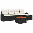Havesofa Sæt med pude 6 pcs Sort polyrattan