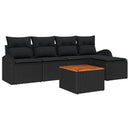 Havesofa Sæt med pude 6 pcs Sort polyrattan