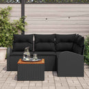 Havesofa Sæt med pude 5 pcs Sort polyrattan