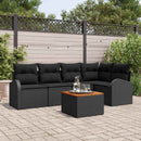 Havesofa Sæt med pude 6 pcs Sort polyrattan
