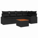 Havesofa Sæt med pude 6 pcs Sort polyrattan