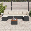 Havesofa Sæt med pude 8 pcs Sort polyrattan