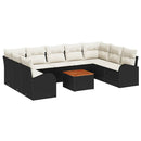 Havesofa Sæt med pude 10 pcs Sort polyrattan