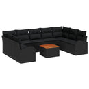 Havesofa Sæt med pude 10 pcs Sort polyrattan