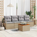 Havesofa Sæt med pude 5 pcs Beige polyrattan