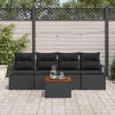 Havesofa Sæt med pude 5 pcs Sort polyrattan