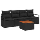 Havesofa Sæt med pude 5 pcs Sort polyrattan