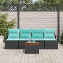 Havesofa Sæt med pude 5 pcs Sort polyrattan