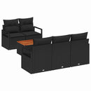 Havesofa Sæt med pude 6 pcs Sort polyrattan
