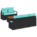 Havesofa Sæt med pude 6 pcs Sort polyrattan