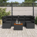 Havesofa Sæt med pude 7 pcs Sort polyrattan