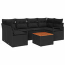 Havesofa Sæt med pude 7 pcs Sort polyrattan